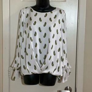 Elegant White and Green Paisley Women's Top